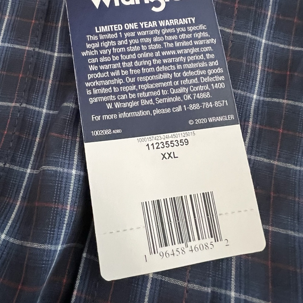 Wrangler Mens Wrinkle Resist LS Western Pearl Snap Shirt Blue Cowboy Size XXL 2X - Picture 9 of 11